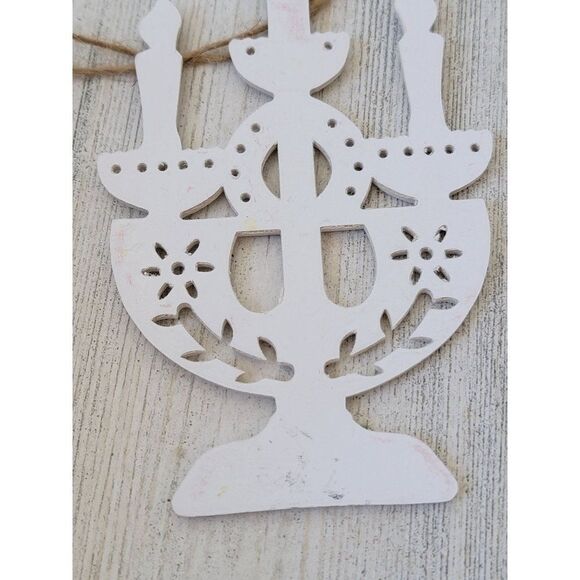 White Hanukkah menorah AS IS candle ornament Xmas decor - Picture 5 of 6